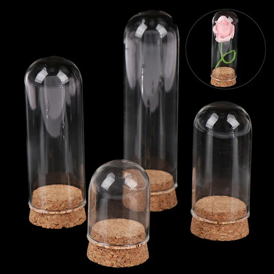 1pc Dollhouse Glass Dome Display with Wooden Cork Base