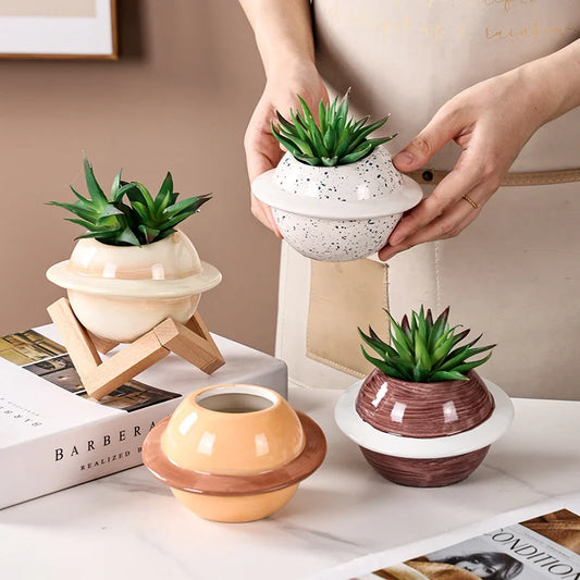Planet-Themed Creative Ceramic Flowerpot