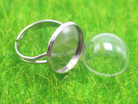 2PCS Adjustable Ring with Clear Glass Dome