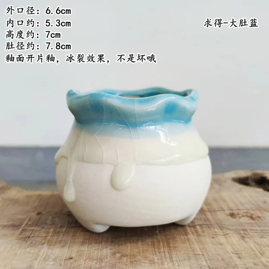 4/6pcs Ice-Cracked Glaze Ceramic Succulent Planters