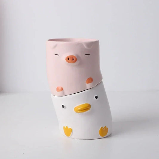 Cute Cartoon Animal Duck & Pig Ceramic Flower Pots