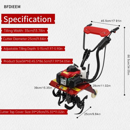4-Stroke 63CC Gas Powered Tiller