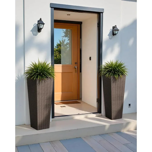 32-Inch Tall Plastic Planters with Rattan Texture