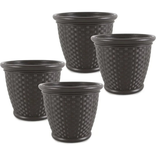 18-Inch Plastic Wicker Garden Planters